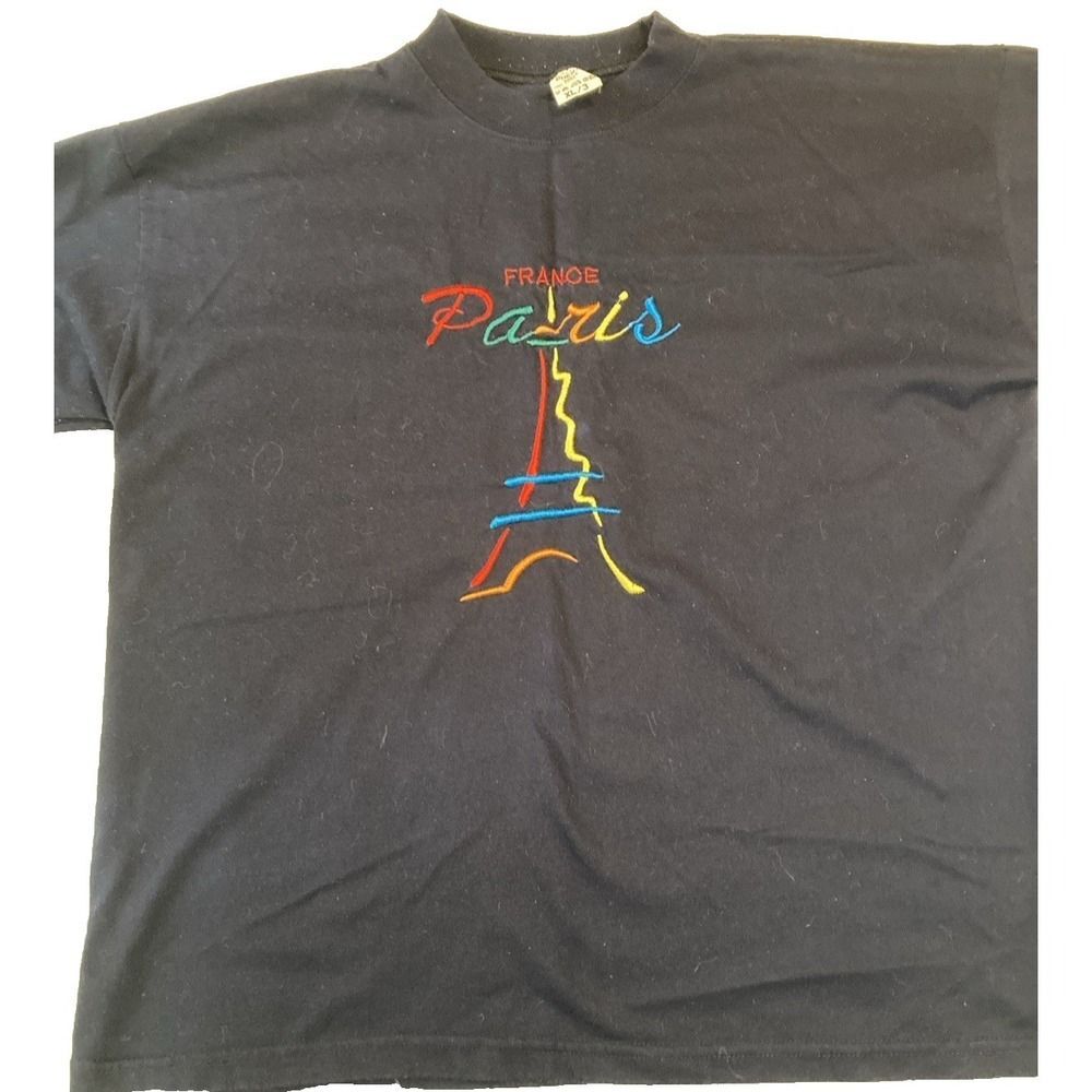 Vintage Paris France T-Shirt Women's XL Black Y2K Graphic Tee VTG Travel Top